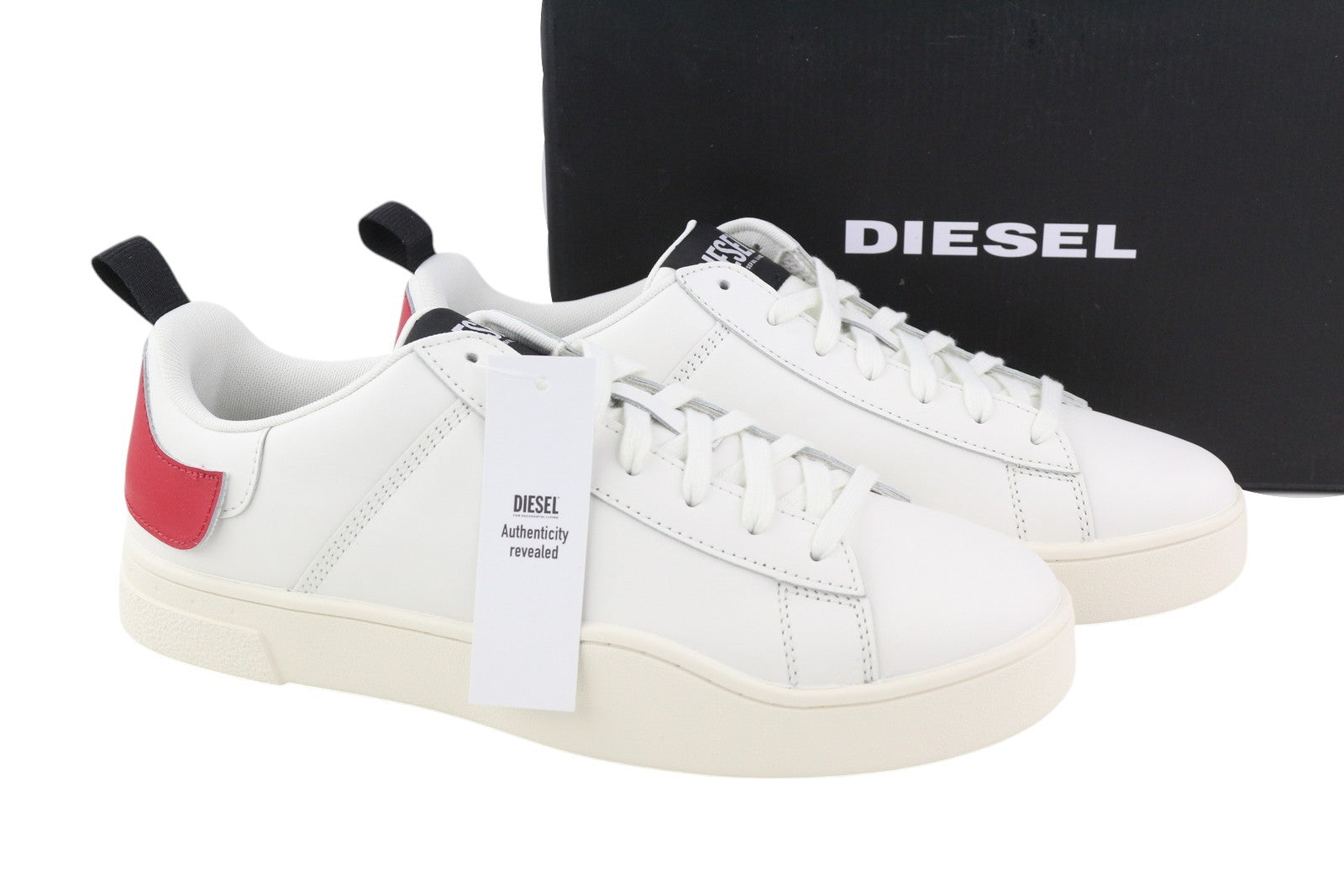 DIESEL S-Clever Low Lace Men Sneakers EU44.5 White Red Leather Almond RRP140