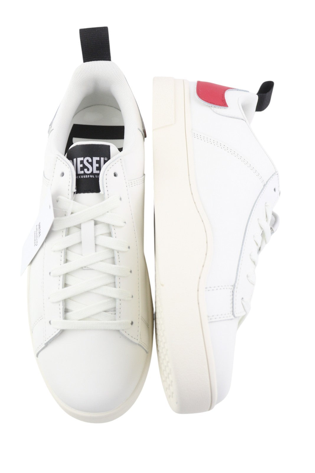 DIESEL S-Clever Low Lace Men Sneakers EU44.5 White Red Leather Almond RRP140