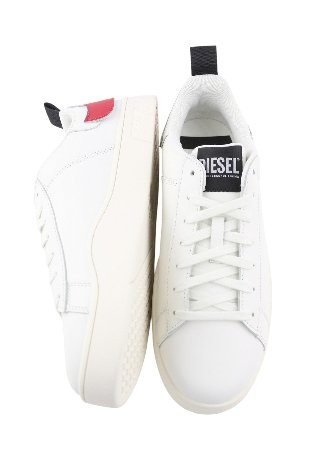 DIESEL S-Clever Low Lace Men Sneakers EU44.5 White Red Leather Almond RRP140