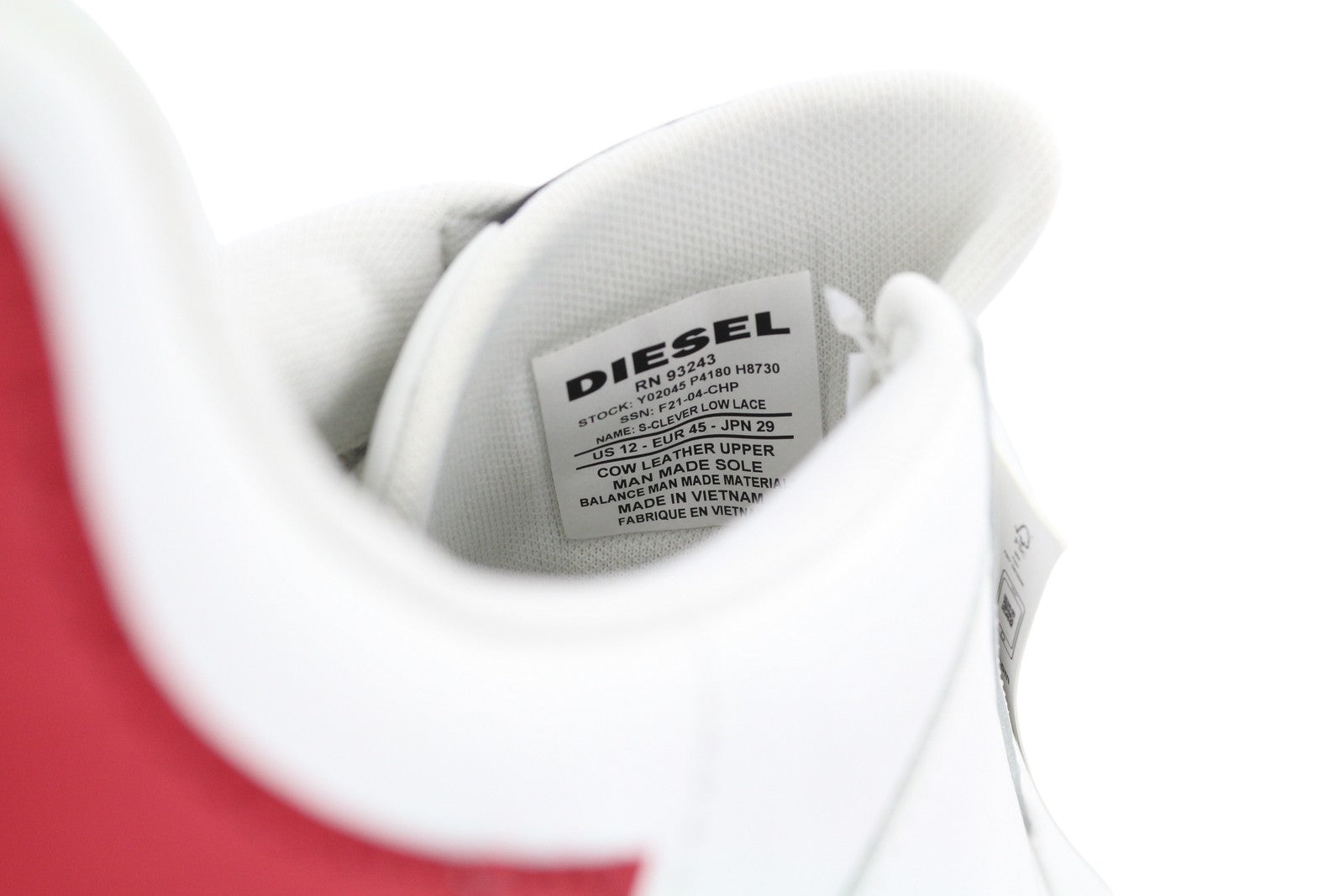 DIESEL S-Clever Low Lace Men Sneakers EU45 White Red Leather Almond RRP€140