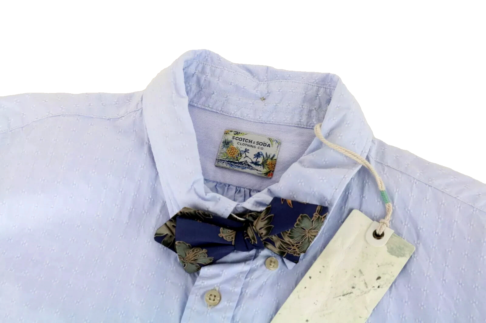 SCOTCH & SODA Ams Couture Men's Shirt ~L Blue Long Sleeved Bowtie Button-Up