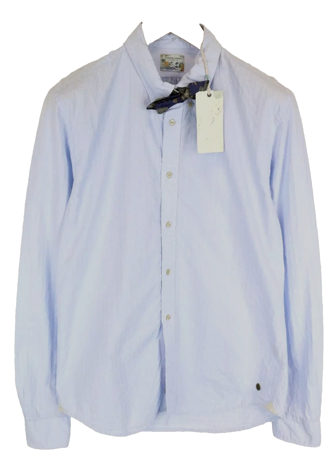 SCOTCH & SODA Ams Couture Men's Shirt ~L Blue Long Sleeved Bowtie Button-Up