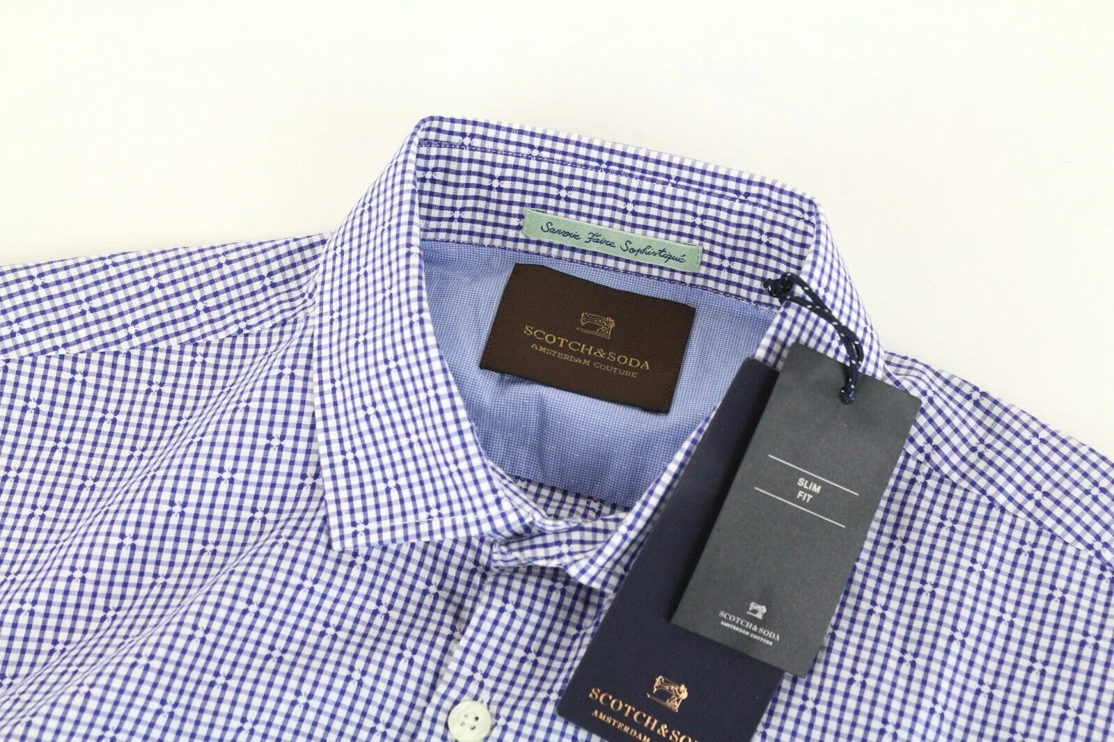 SCOTCH & SODA Ams Couture Men's Shirt S Blue Pure Cotton Slim Long Sleeve