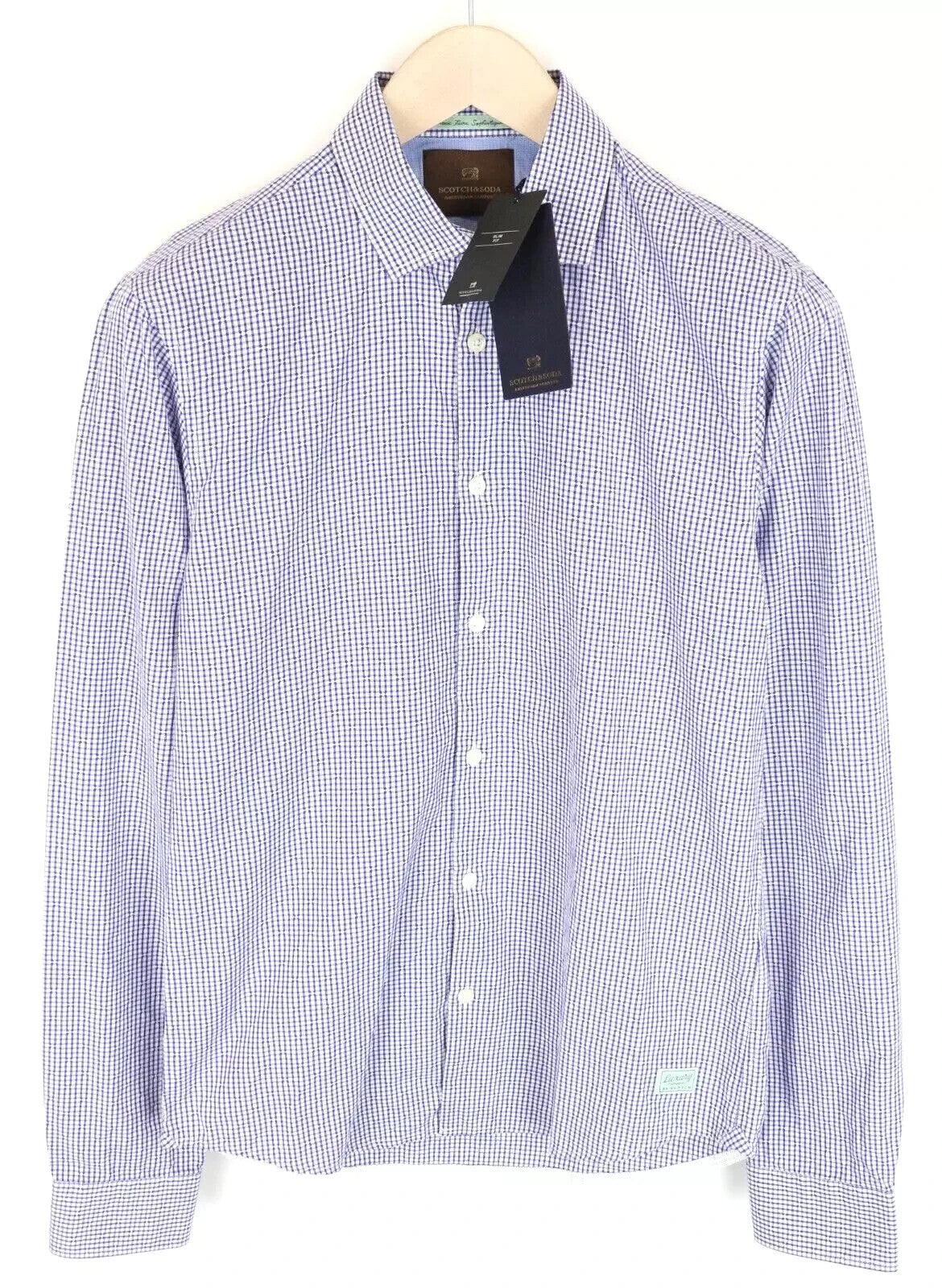 SCOTCH & SODA Ams Couture Men's Shirt S Blue Pure Cotton Slim Long Sleeve