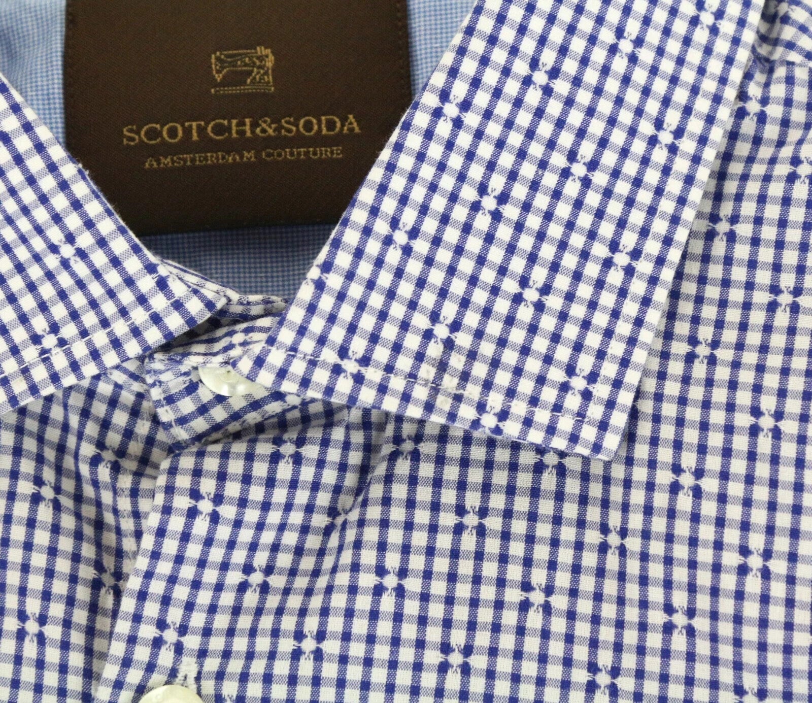 SCOTCH & SODA Ams Couture Men's Shirt S Blue Pure Cotton Slim Long Sleeve