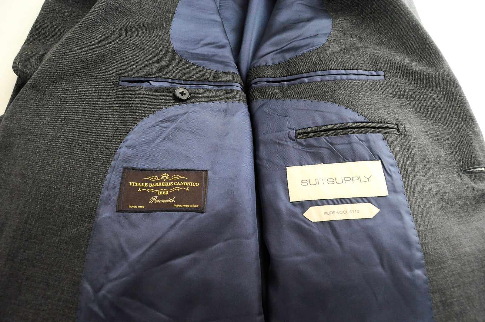 SUITSUPPLY Blazer Men's UK48S Grey Wool Super 110's Lazio Slim Fit Formal