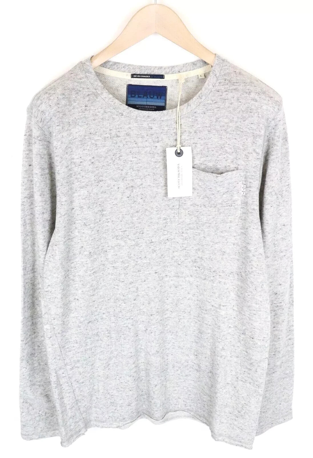SCOTCH & SODA Ams Blauw Men's Sweatshirt L Grey Cotton Pocketed Long Sleeve