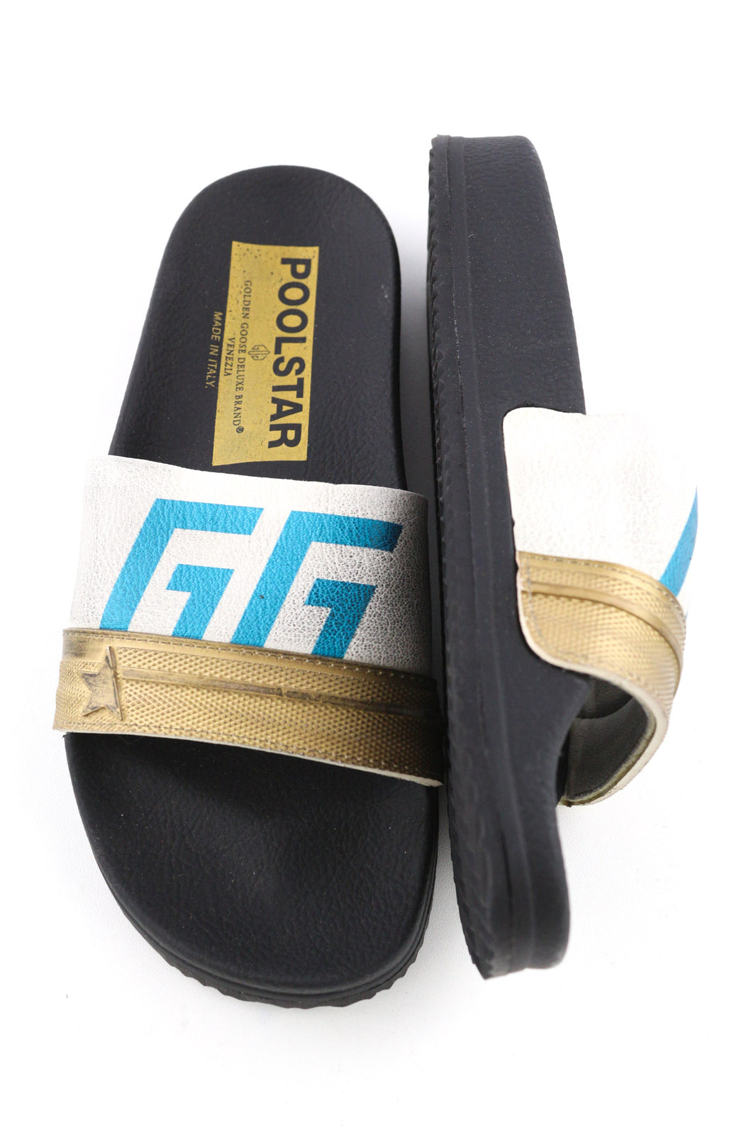 GOLDEN GOOSE Poolstar Women Slippers EU39 Black White Swimming Pool Slip On