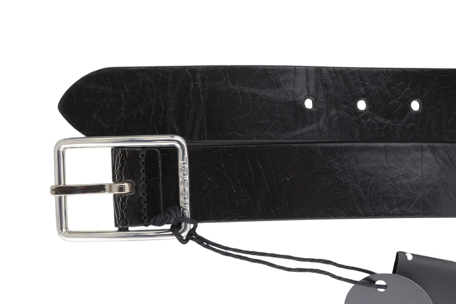 DIESEL B-Photo Men's Belt 95 CM Black Leather Silver Tone Buckle Reversible Dark