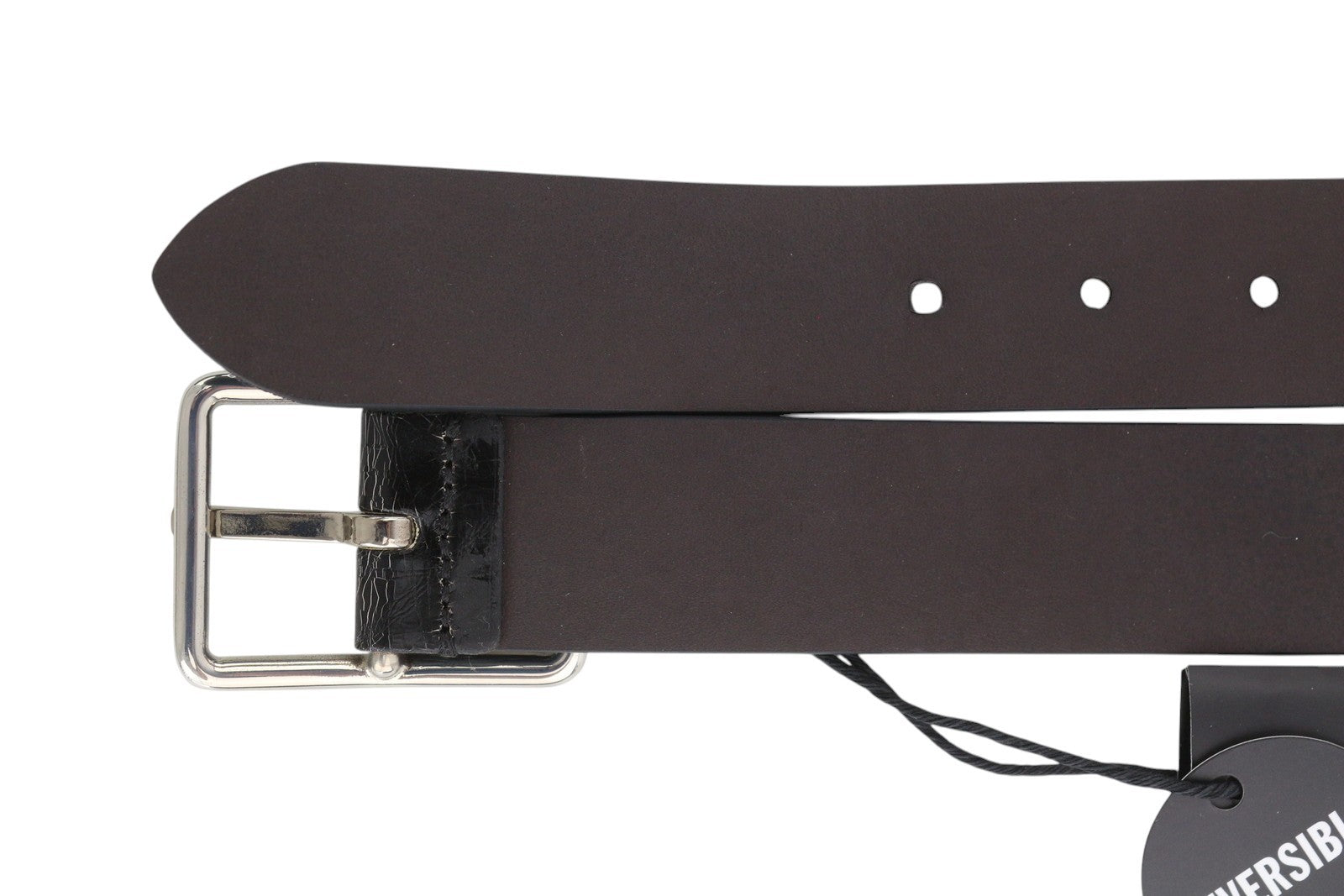 DIESEL B-Photo Men's Belt 95 CM Black Leather Silver Tone Buckle Reversible Dark