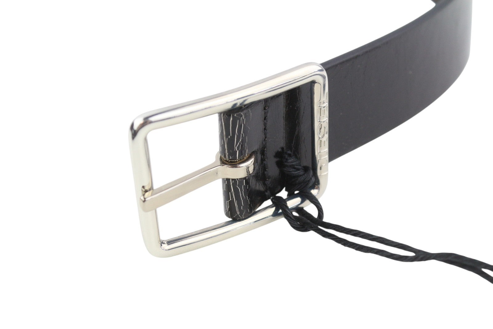 DIESEL B-Photo Men's Belt 95 CM Black Leather Silver Tone Buckle Reversible Dark