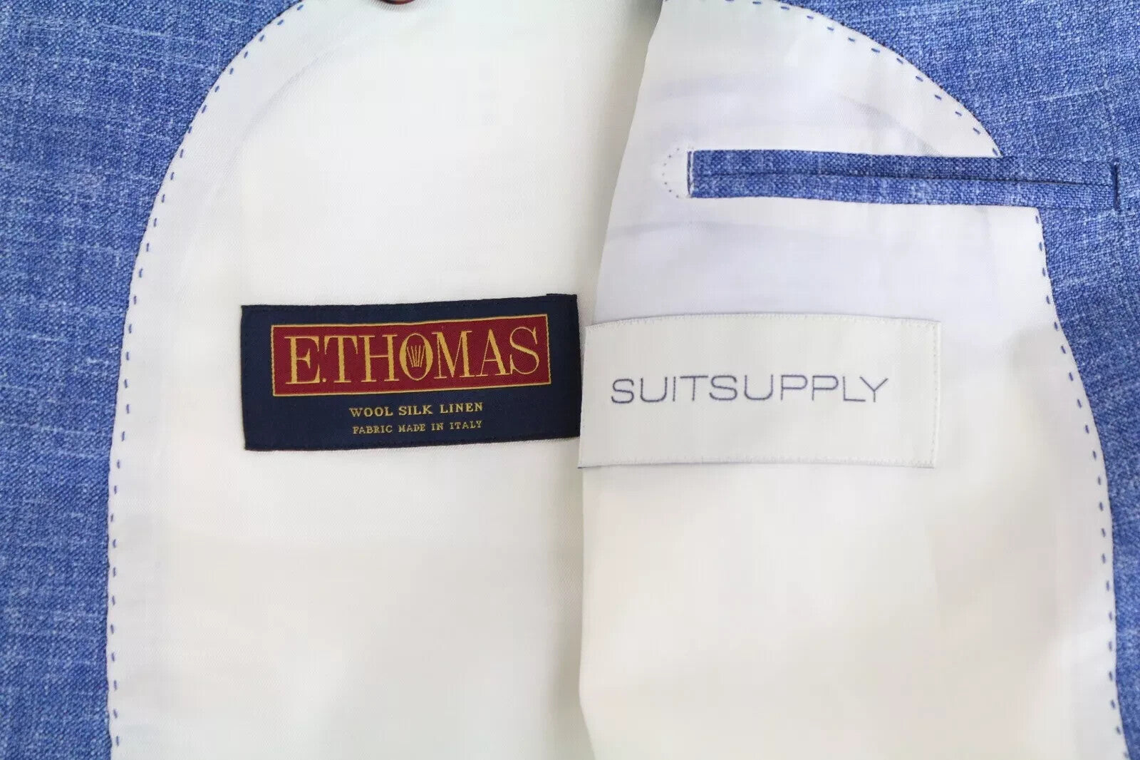 SUITSUPPLY vyriškas Havanos švarkas UK50S mėlynas vilnonis šilkas lininis klasikinis 