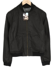 NUDIE JEANS Severin Coated Denim Men Jacket M Black Pure Cotton Unlined Bomber