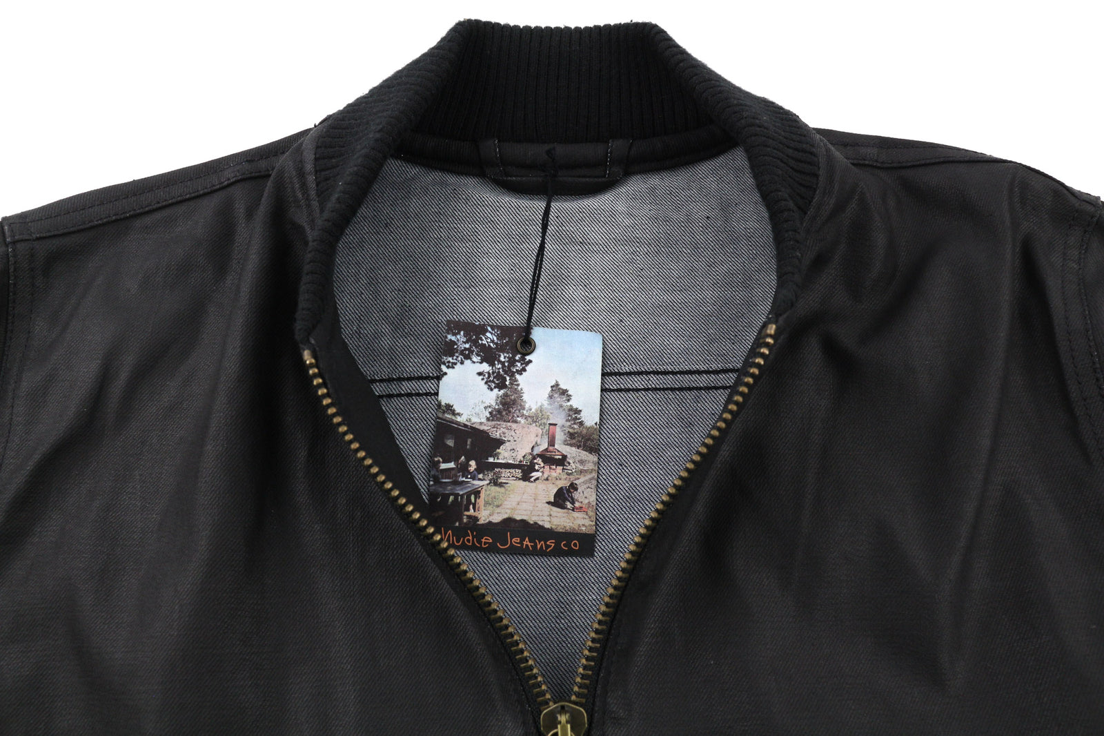 NUDIE JEANS Severin Coated Denim Men Jacket M Black Pure Cotton Unlined Bomber