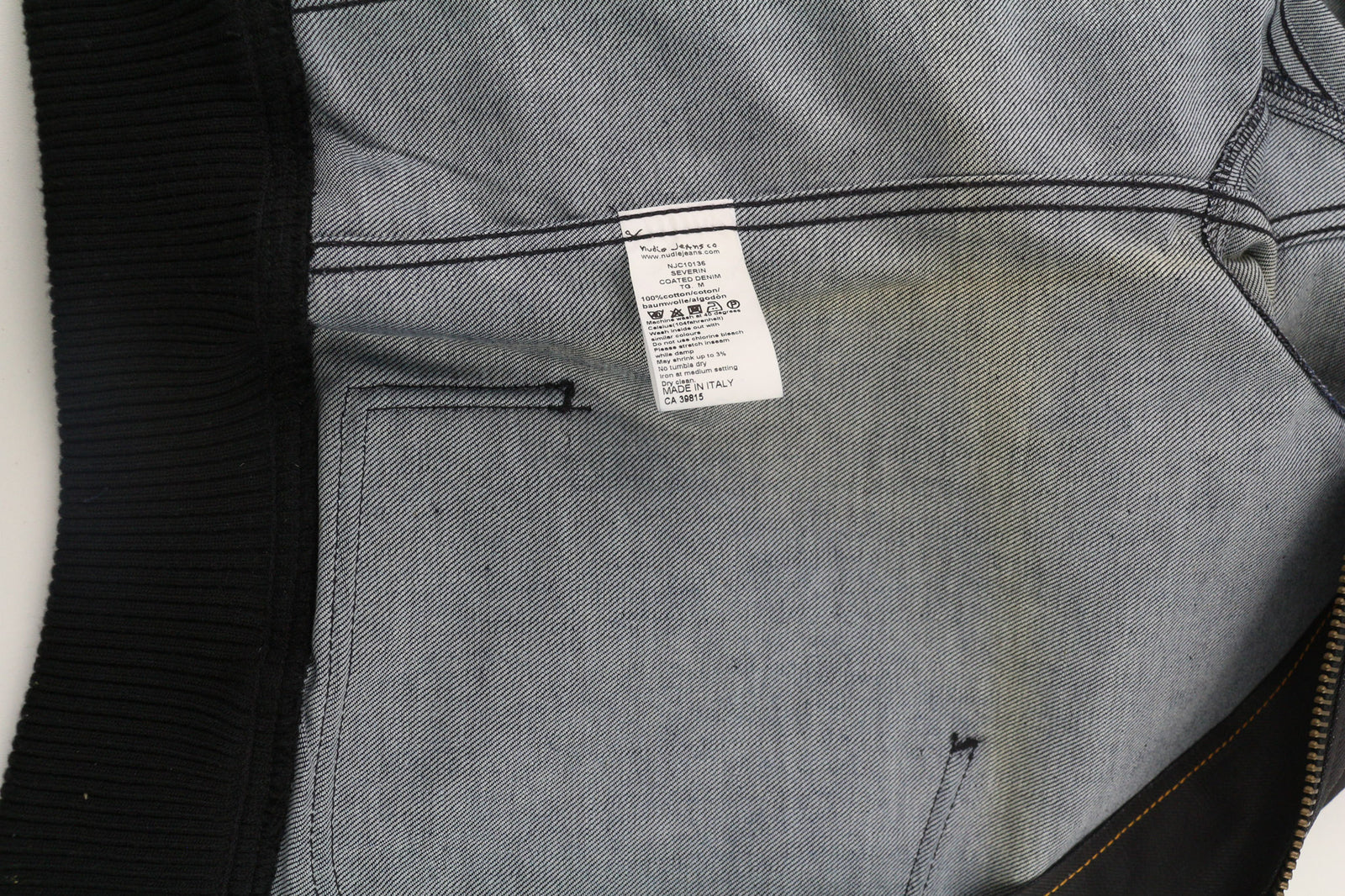 NUDIE JEANS Severin Coated Denim Men Jacket M Black Pure Cotton Unlined Bomber