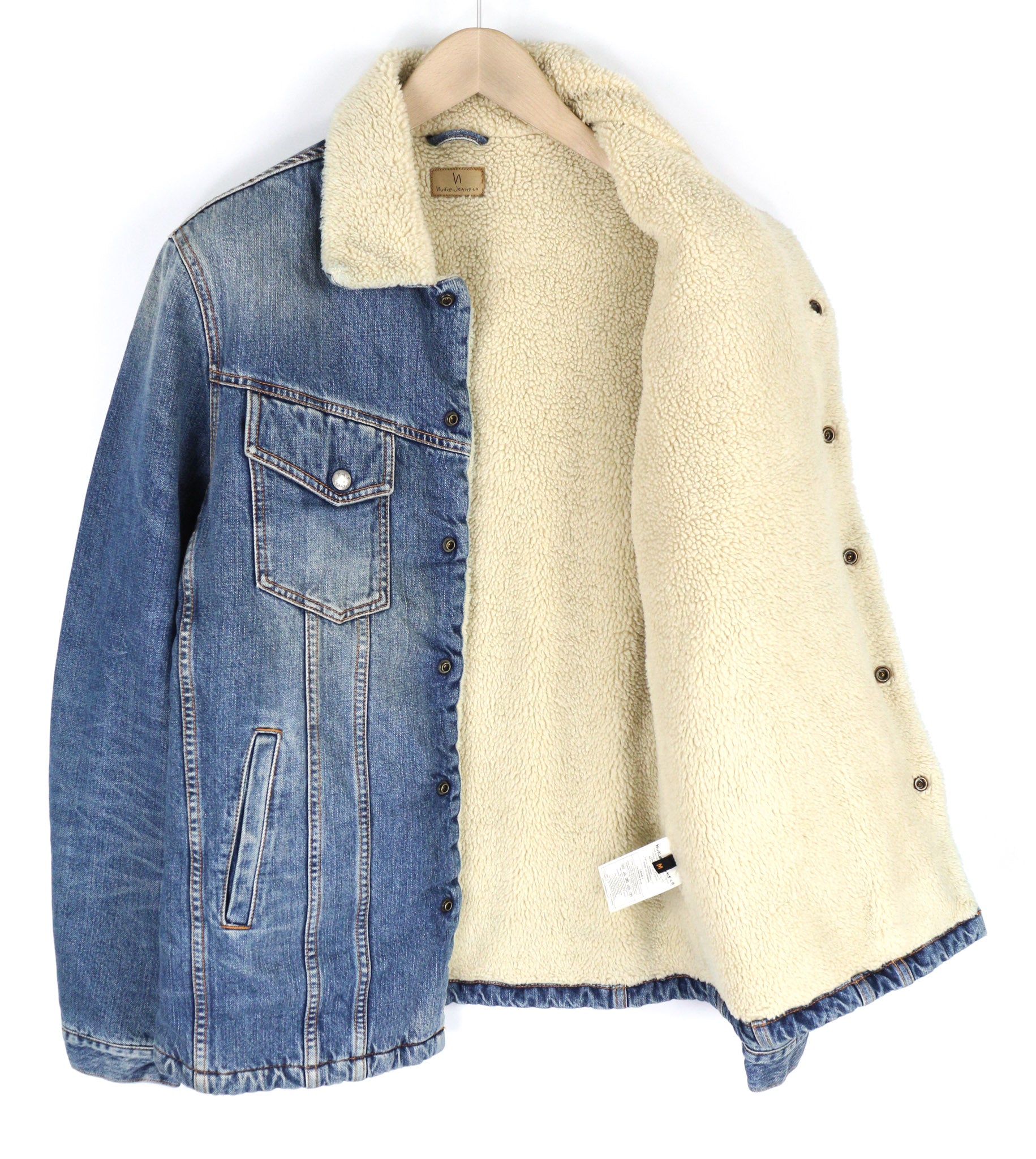 NUDIE JEANS Lenny Tangerine Blue Men Jacket M Blue Cotton Sherpa Lined Denim