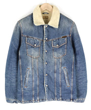 NUDIE JEANS Lenny Tangerine Blue Men Jacket M Blue Cotton Sherpa Lined Denim