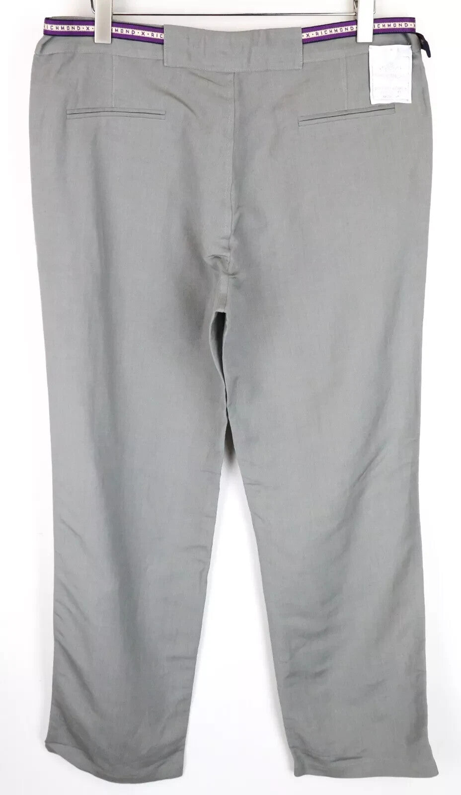 RICHMOND Men's Trousers 54 Flat Front Grey Linen Blend Belted Casual