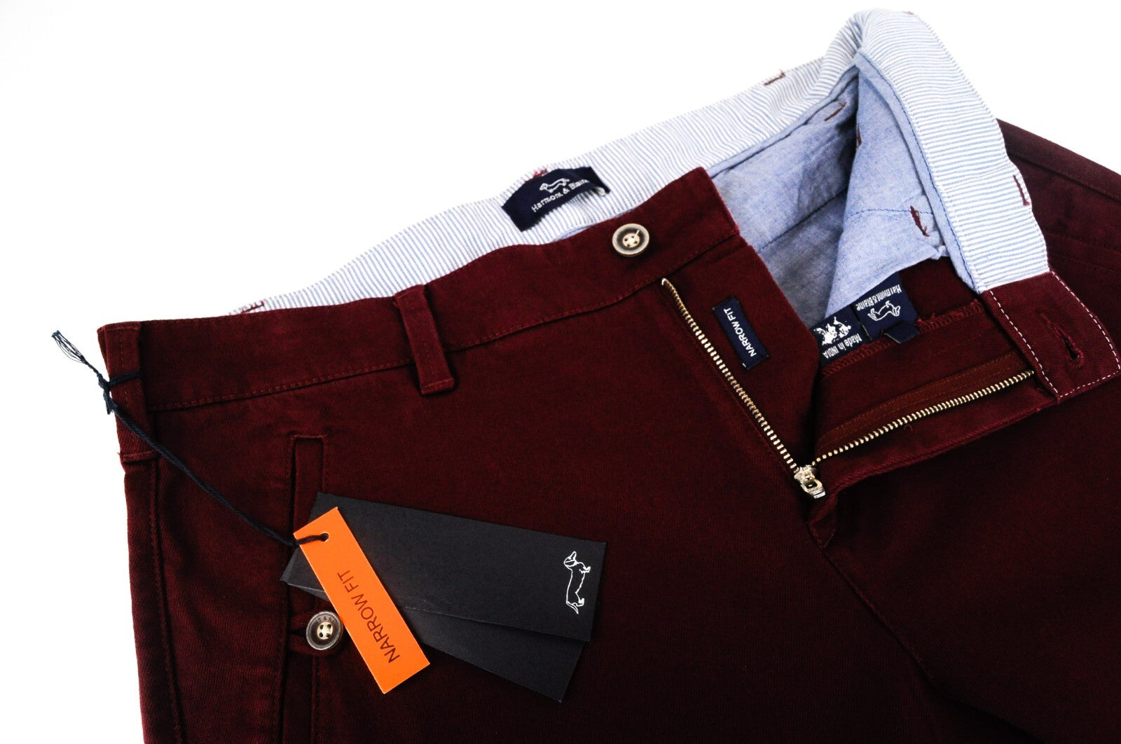 HARMONT & BLAINE Men Trousers 50 Red Slim Fit Cotton Stretch Casual Zipper