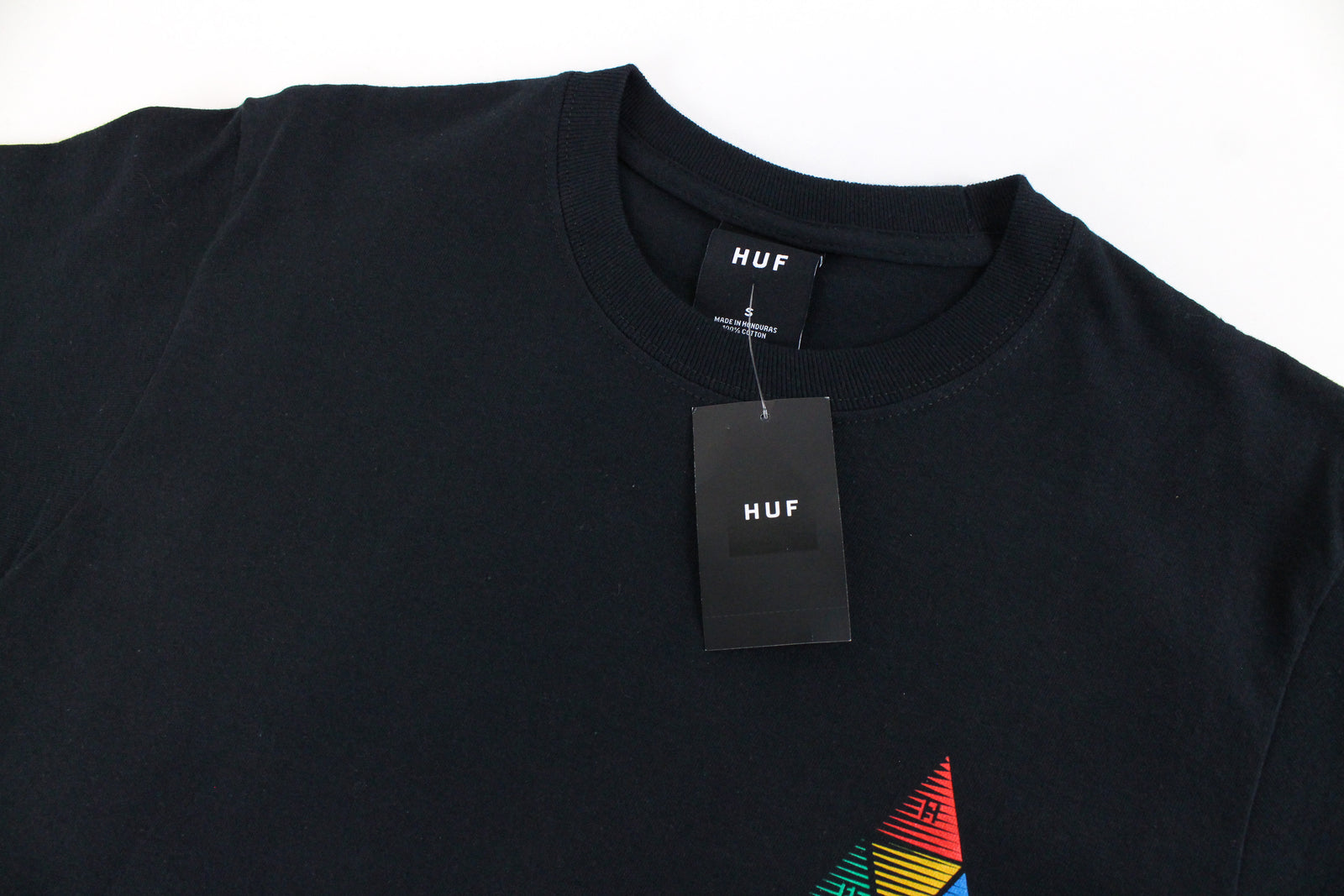 HUF Men T-Shirt S Navy Cotton Round Neck Short Sleeved Logo Pullover Stretch