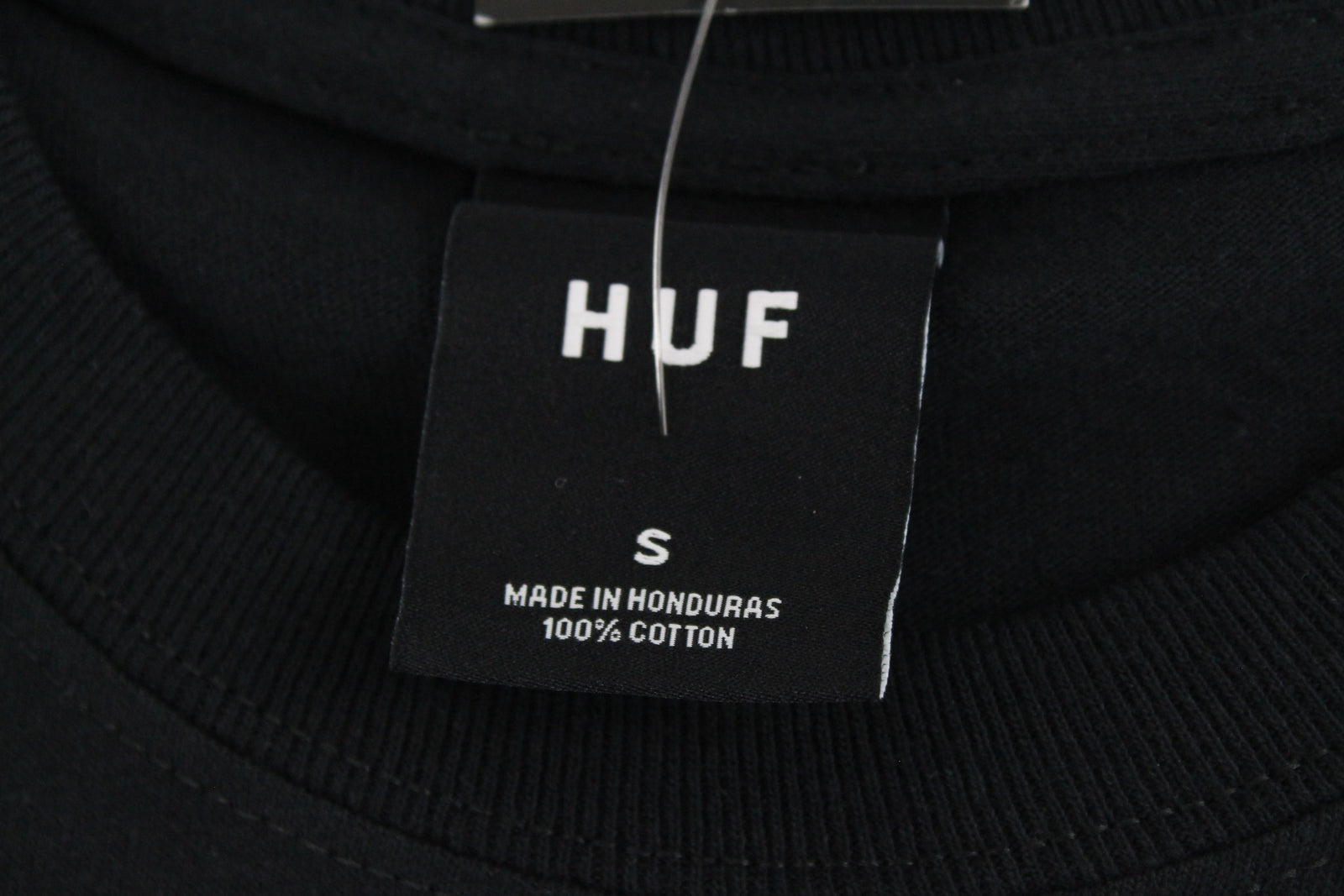 HUF Men T-Shirt S Navy Cotton Round Neck Short Sleeved Logo Pullover Stretch