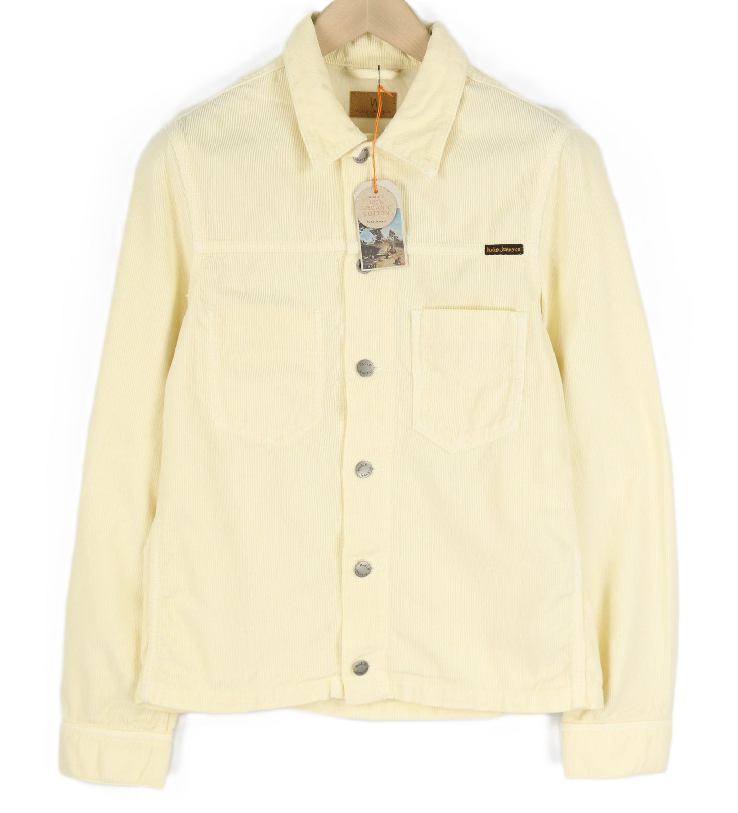 NUDIE JEANS Ronny Men Jacket S Dusty White Organic Cotton Corduroy Logo Buttoned