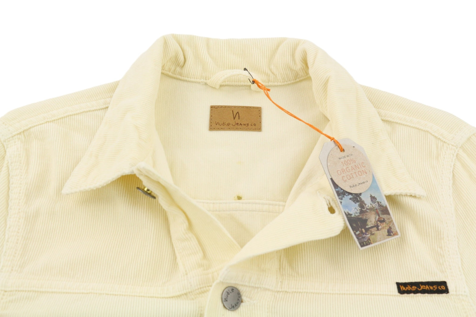 NUDIE JEANS Ronny Men Jacket S Dusty White Organic Cotton Corduroy Logo Buttoned