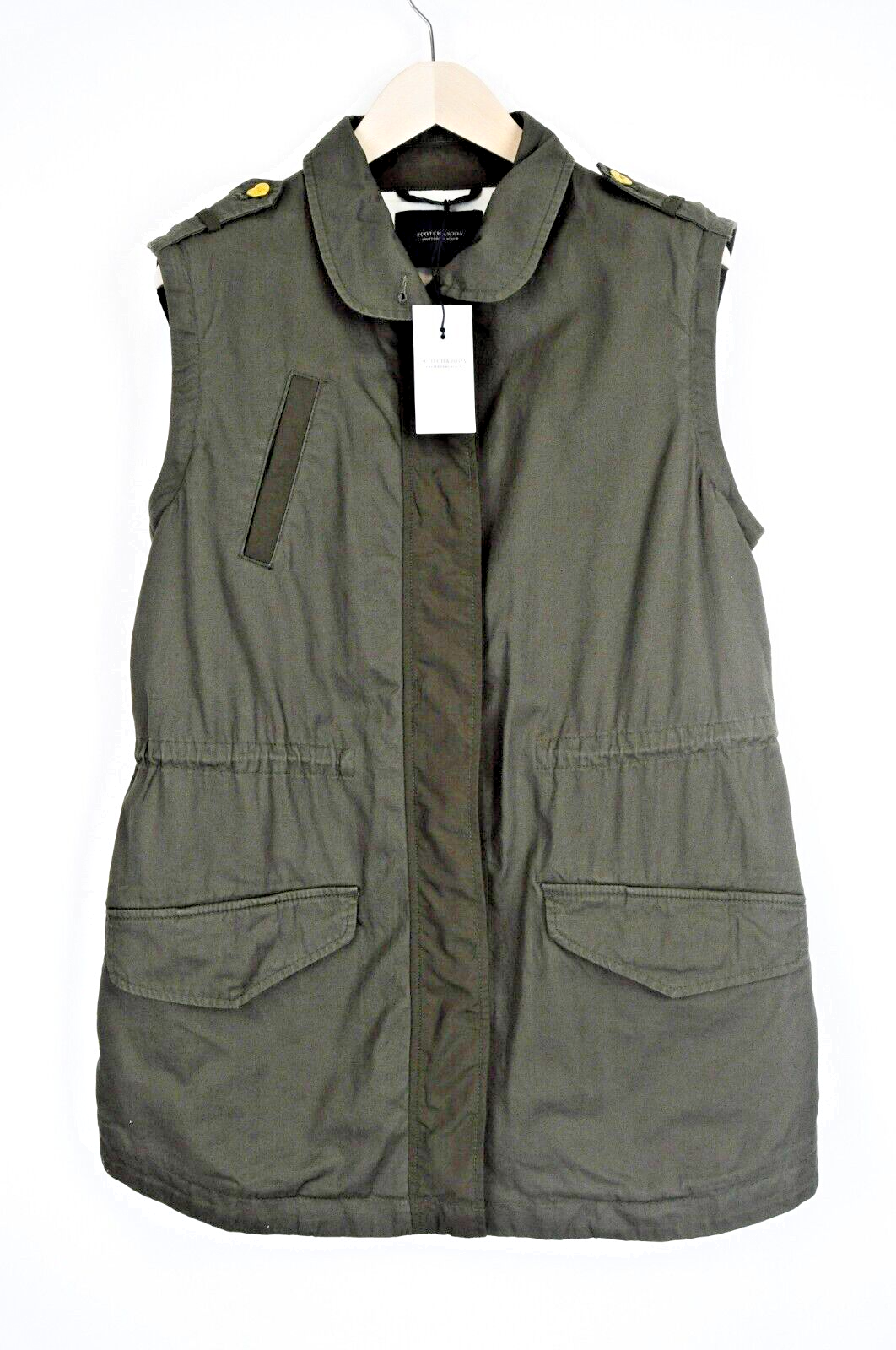 SCOTCH & SODA Men Jacket Vest L Green Lined Cotton Long Sleeve Collar