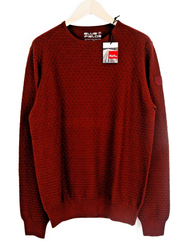 BLUE FIELDS Men Knit Pullover L Red Round Neck Long Sleeve Sweater