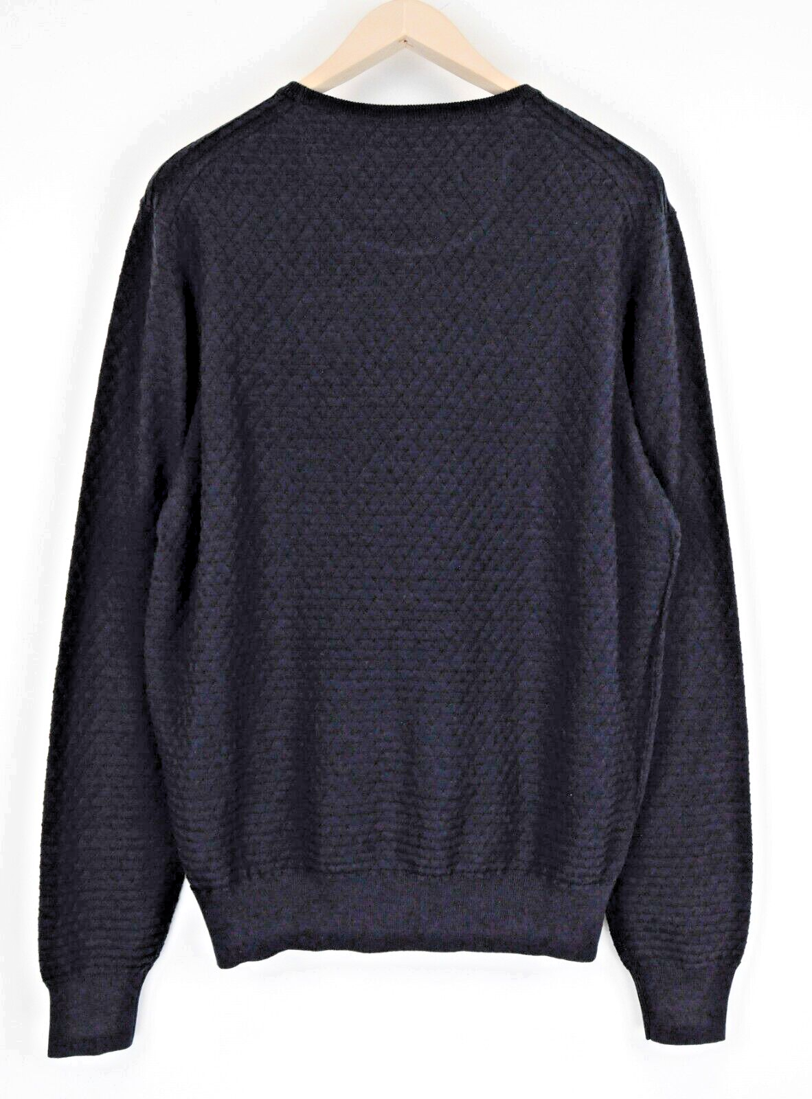 BLUE FIELDS Men Knit Pullover L Navy Round Neck Logo Long Sleeve Sweater