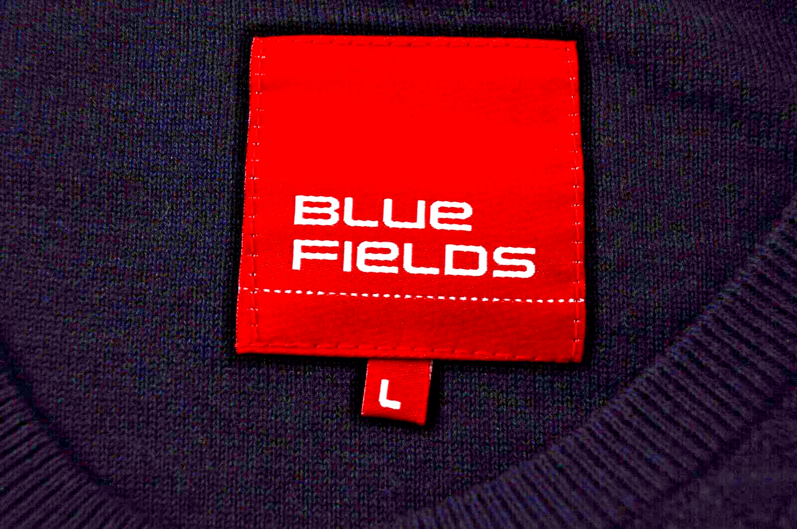 BLUE FIELDS Men Knit Pullover L Navy Round Neck Logo Long Sleeve Sweater