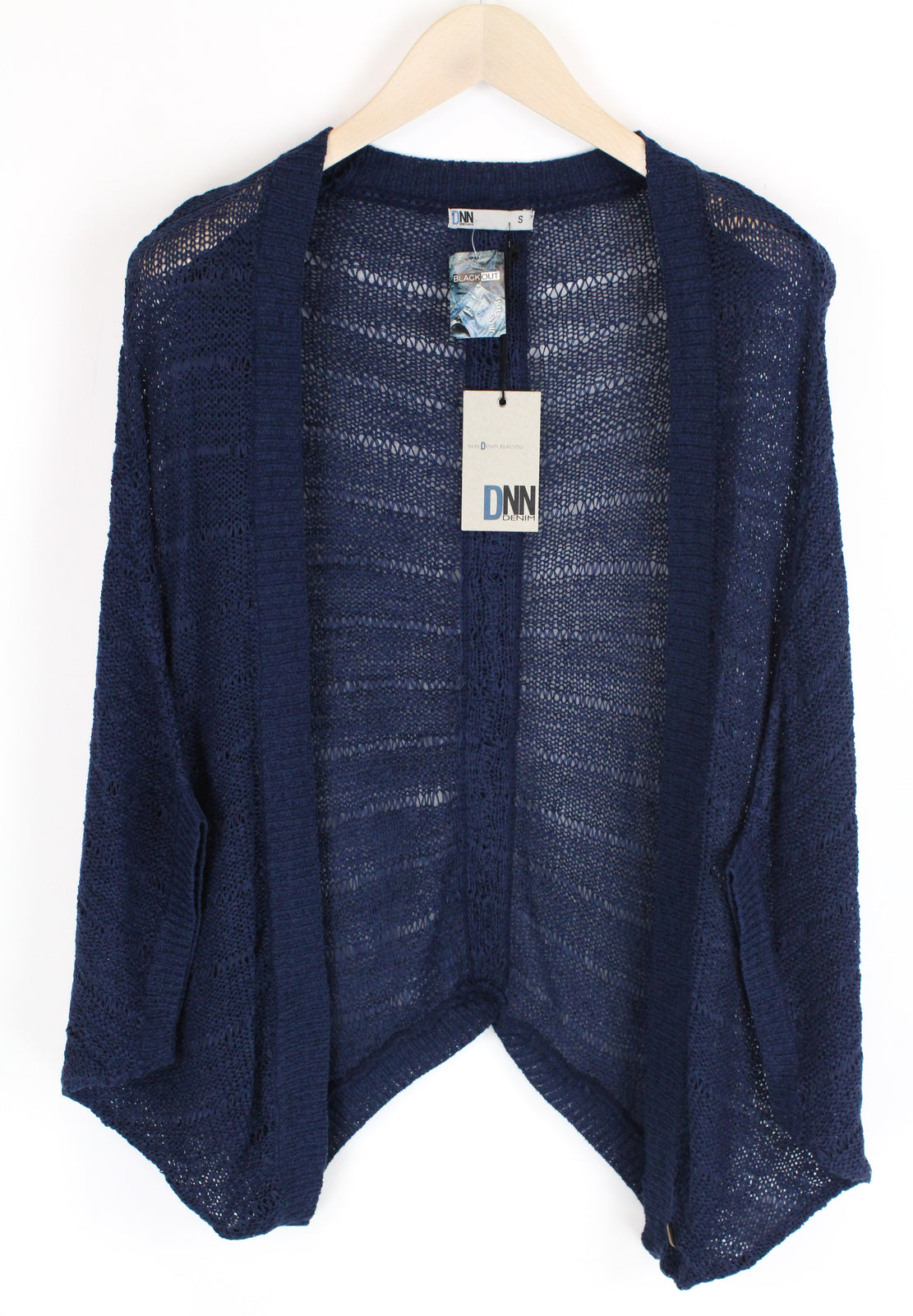 BLACK OUT Marina Women Sweatshirt S Blue Knit Sleeveless See-Through Cardigan