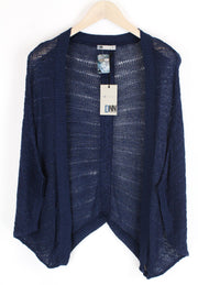 BLACK OUT Marina Women Sweatshirt S Blue Knit Sleeveless See-Through Cardigan