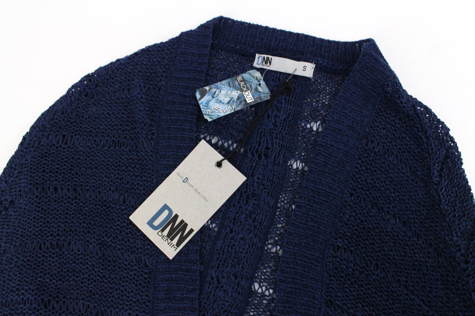 BLACK OUT Marina Women Sweatshirt S Blue Knit Sleeveless See-Through Cardigan