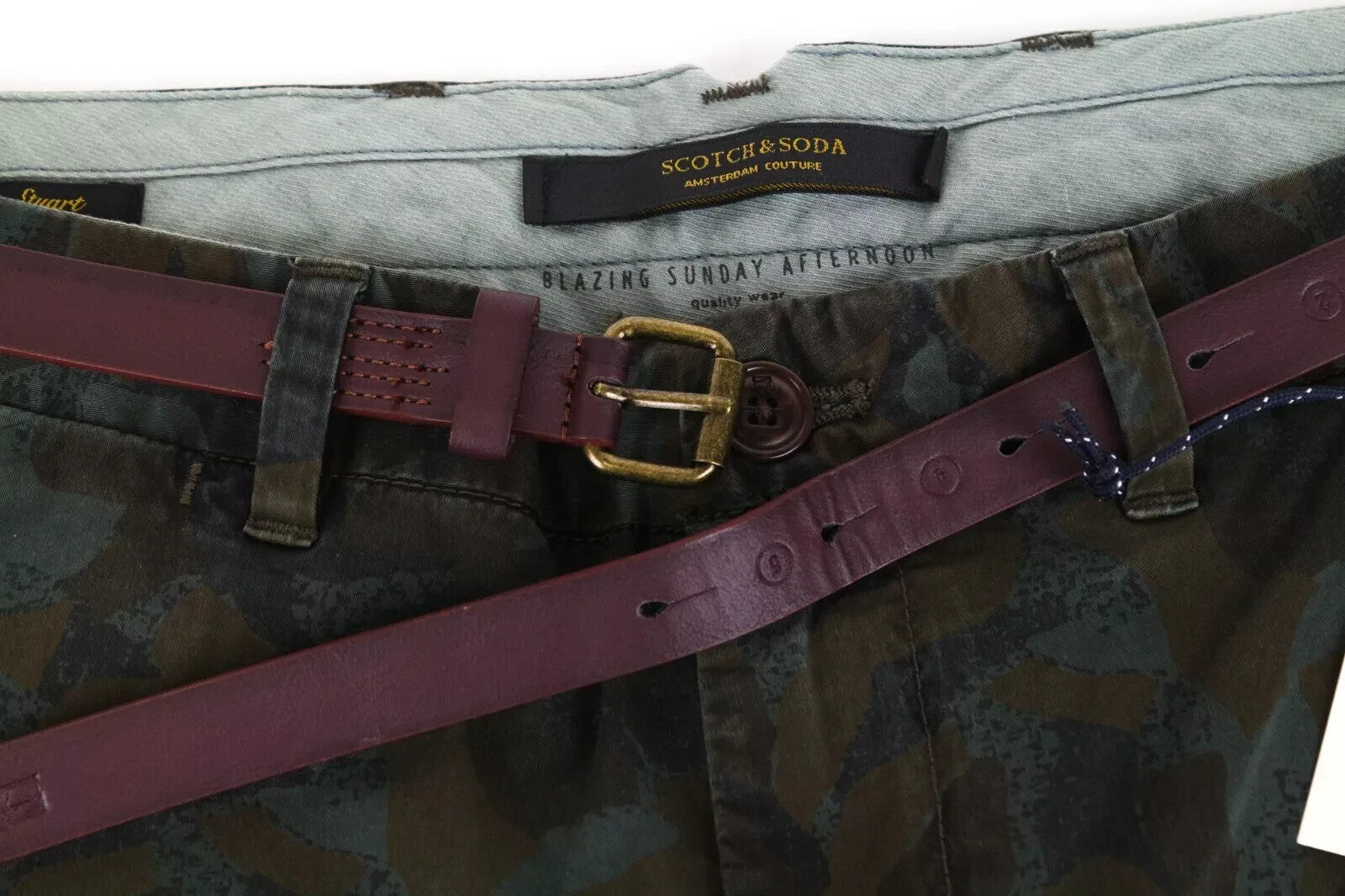 SCOTCH & SODA Stuart Men's Trousers W30/L32 Green Slim Cotton Stretch Patterned