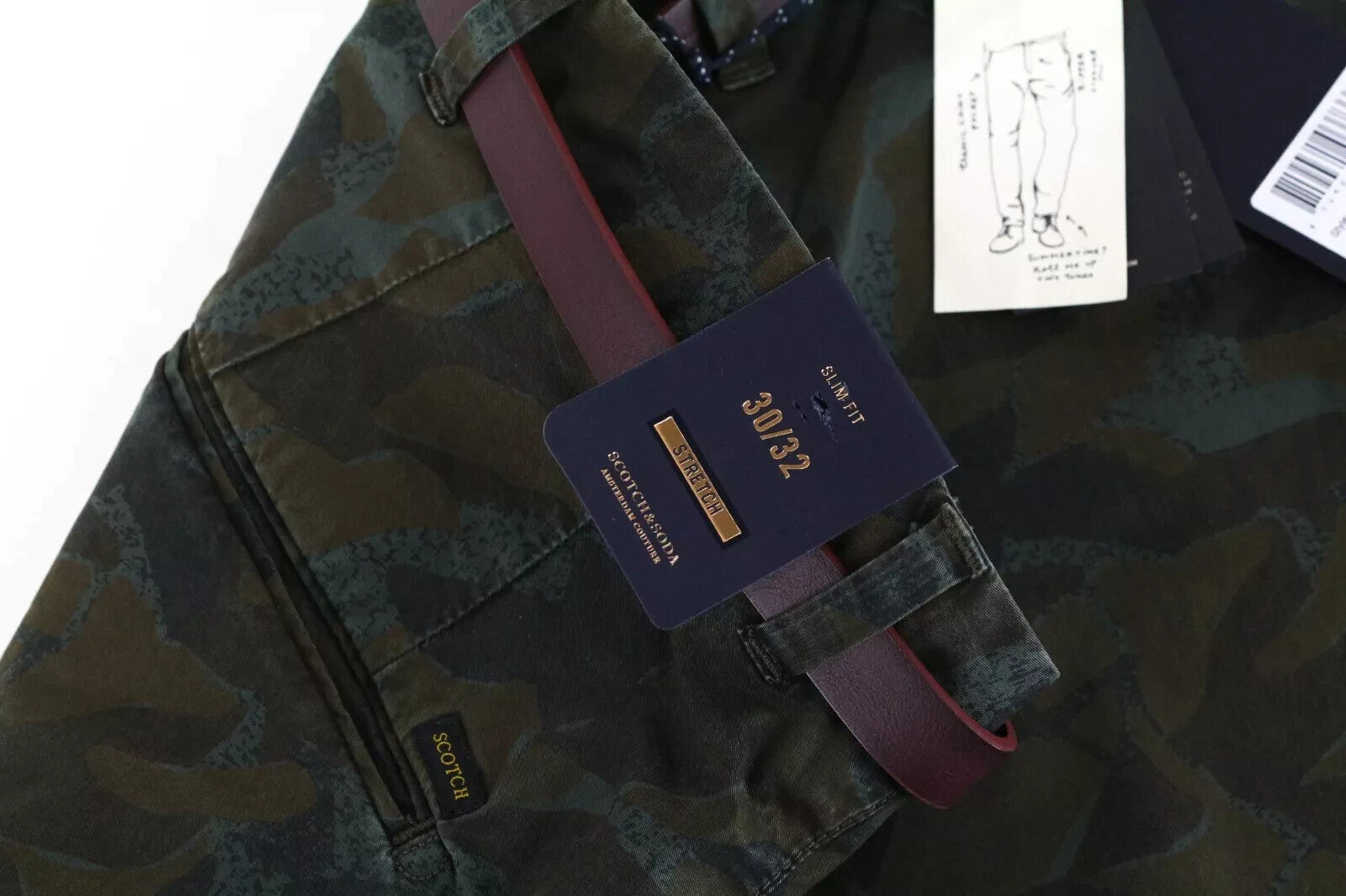 SCOTCH & SODA Stuart Men's Trousers W30/L32 Green Slim Cotton Stretch Patterned