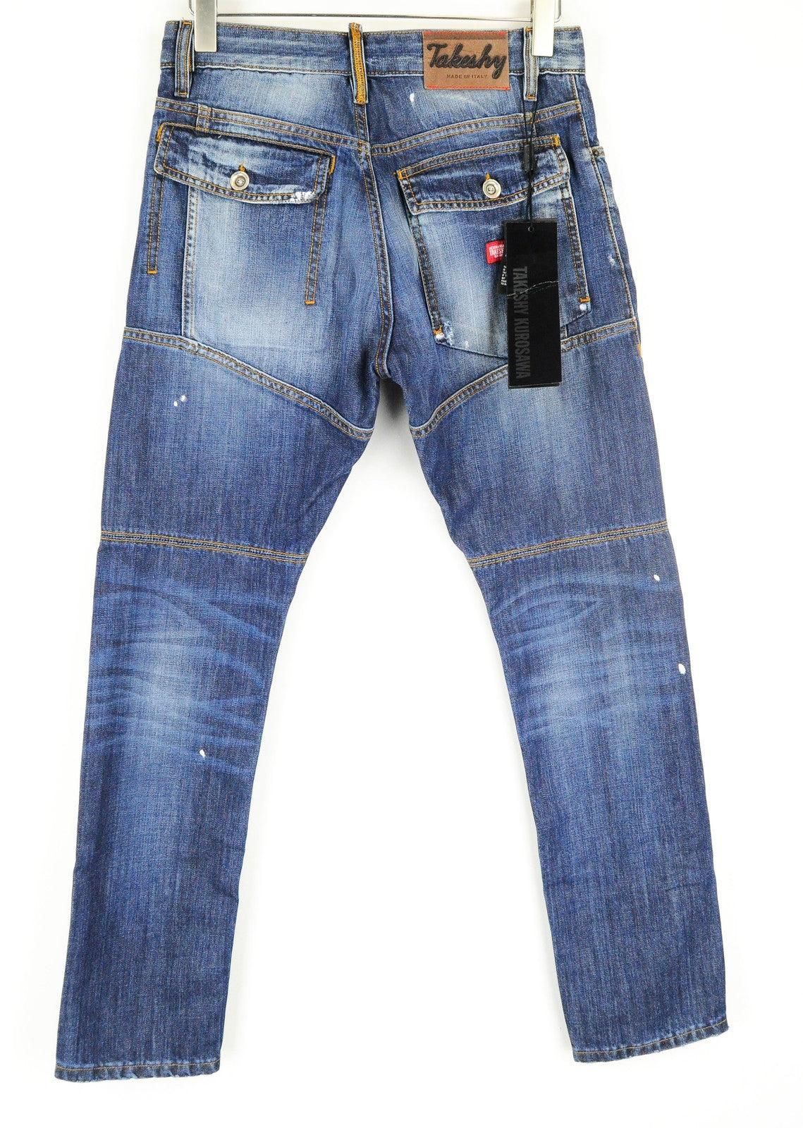 TAKESHY KUROSAWA vyriški mėlyni medvilniniai džinsai, skalbti, su 5 kišenėmis, W30 dydis 
