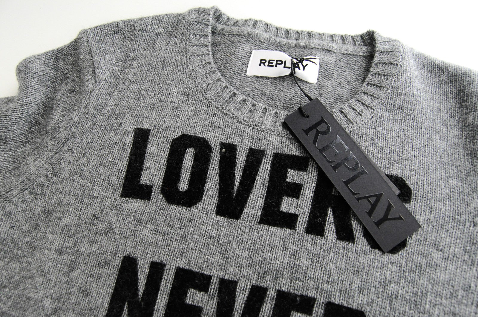 REPLAY Jumper Men's XS Wool Blend Grey Pullover Knitted Logo Long Sleeve Sweater