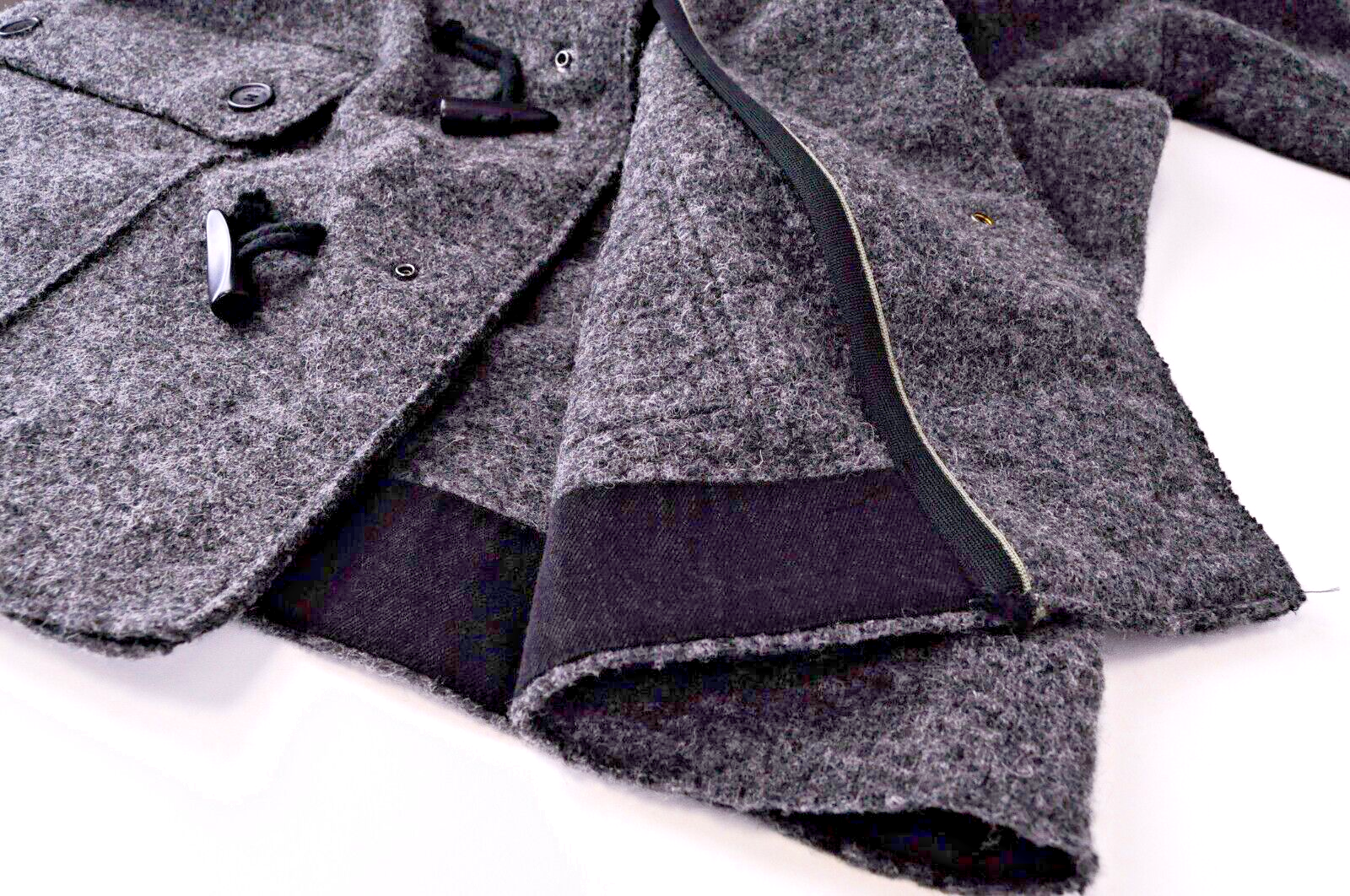 REPLAY Men Coat XL Grey Wool Hooded Single-Breasted Long Sleeve Snap Fasten