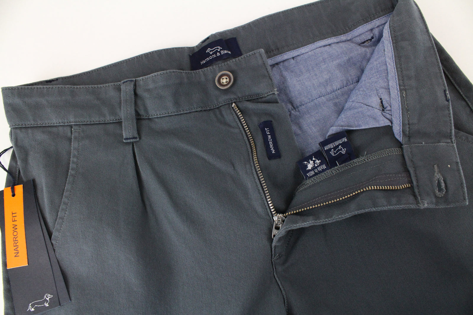 HARMONT & BLAINE Men Trousers 46 Grey Green Zip-Fly Twill Narrow Casual Fit