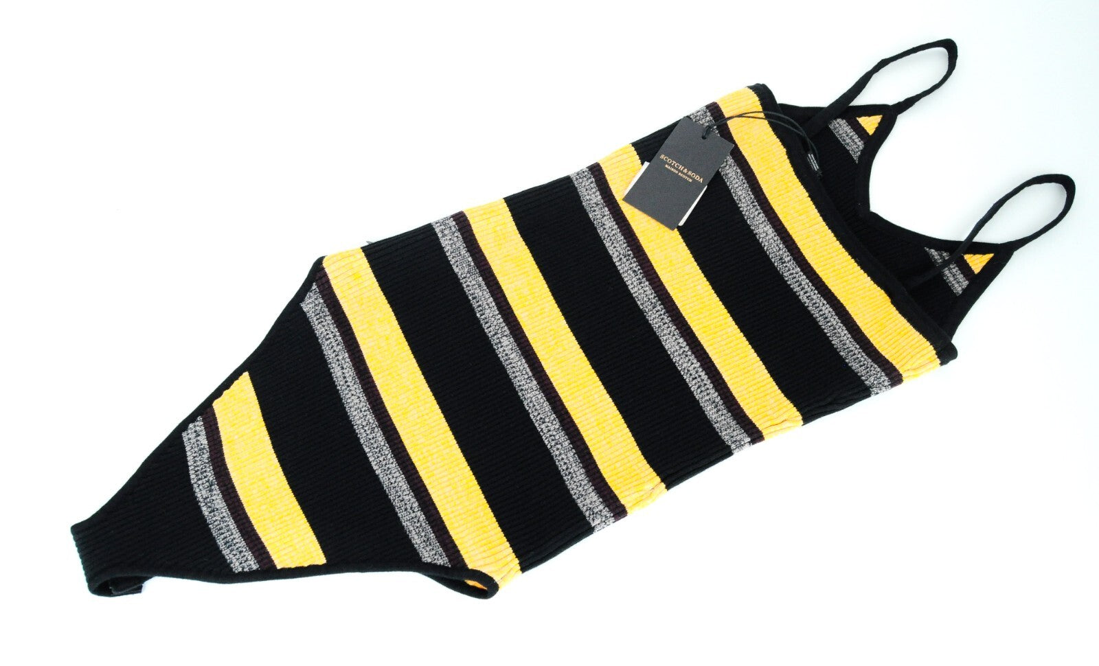 MAISON SCOTCH Bodysuit Women's M Black Grey Orange Striped Cotton One Piece