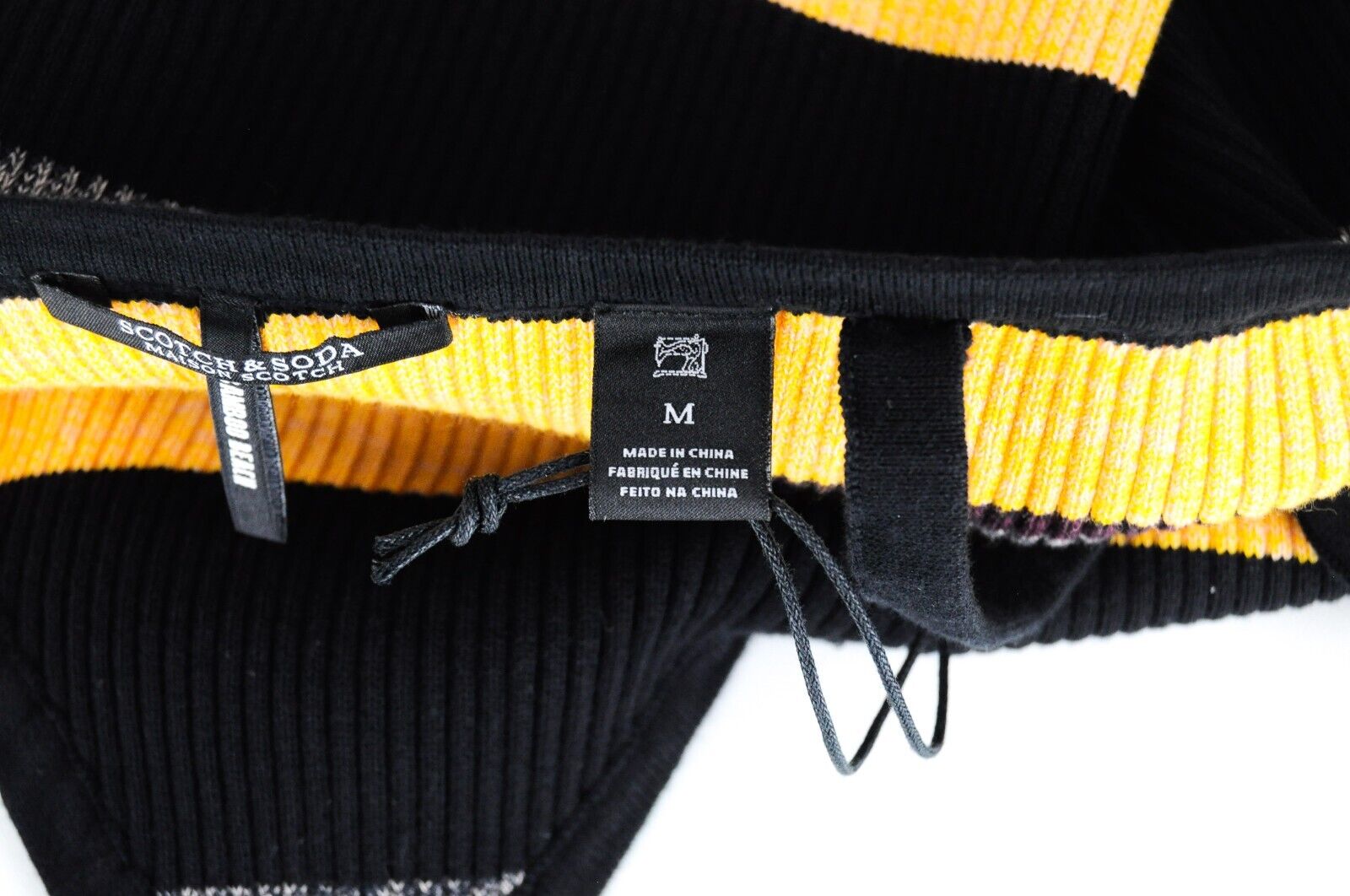 MAISON SCOTCH Bodysuit Women's M Black Grey Orange Striped Cotton One Piece