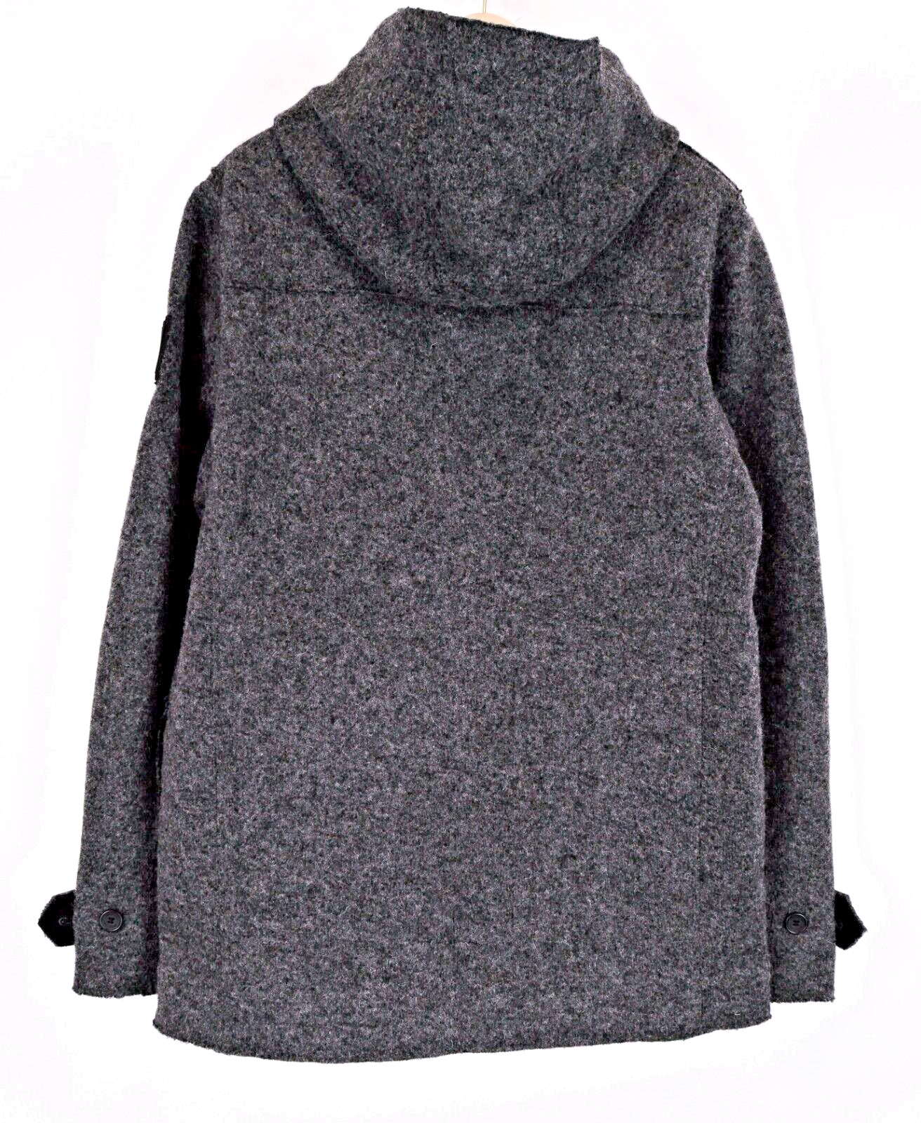 REPLAY Men Coat M Grey Wool Blend Hooded Snap Single-Breasted Long Sleeve