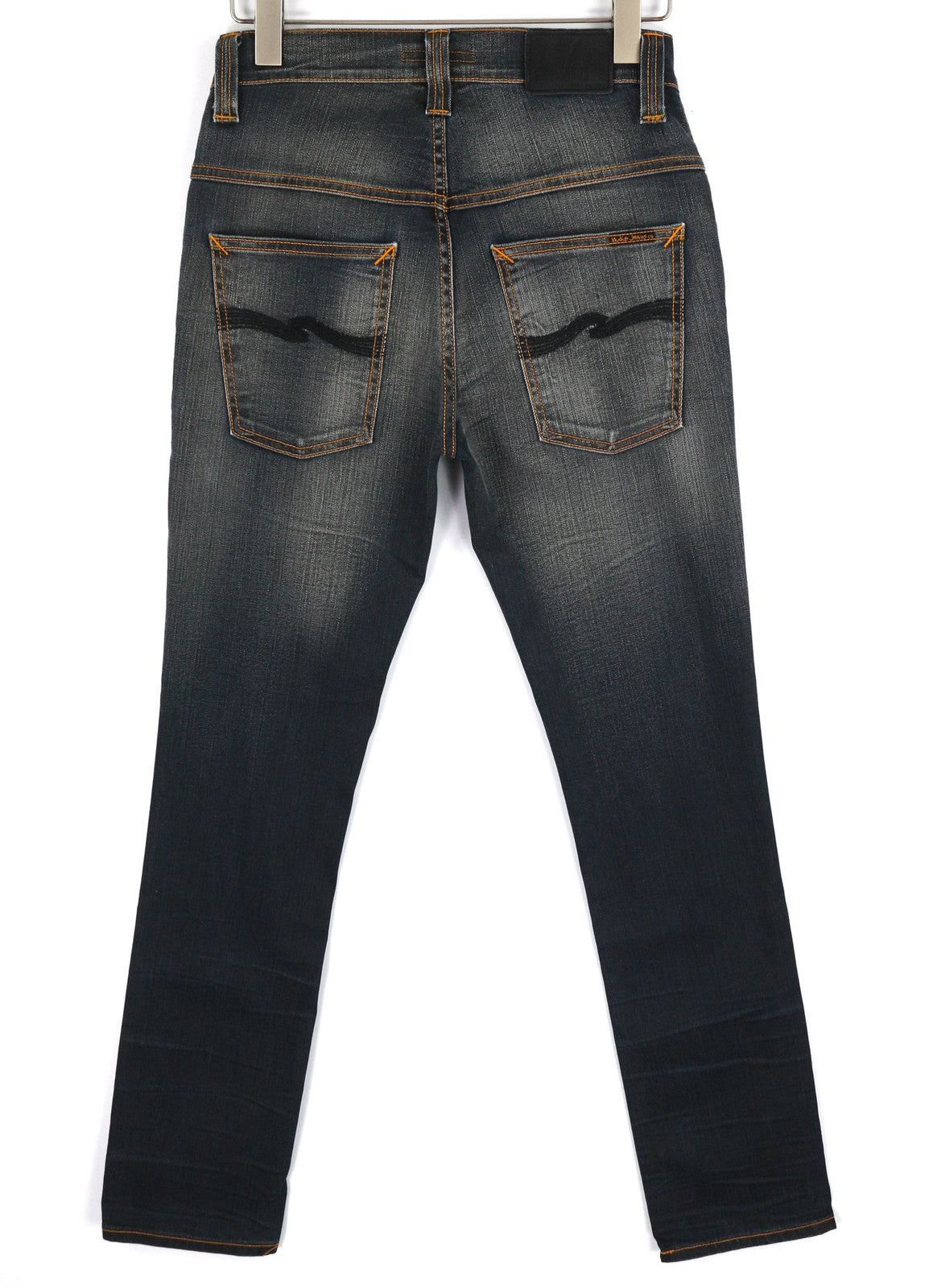 NUDIE JEANS Thin Finn Men Jeans W32/L32 Grey Authent Zip Washed Dark Logo