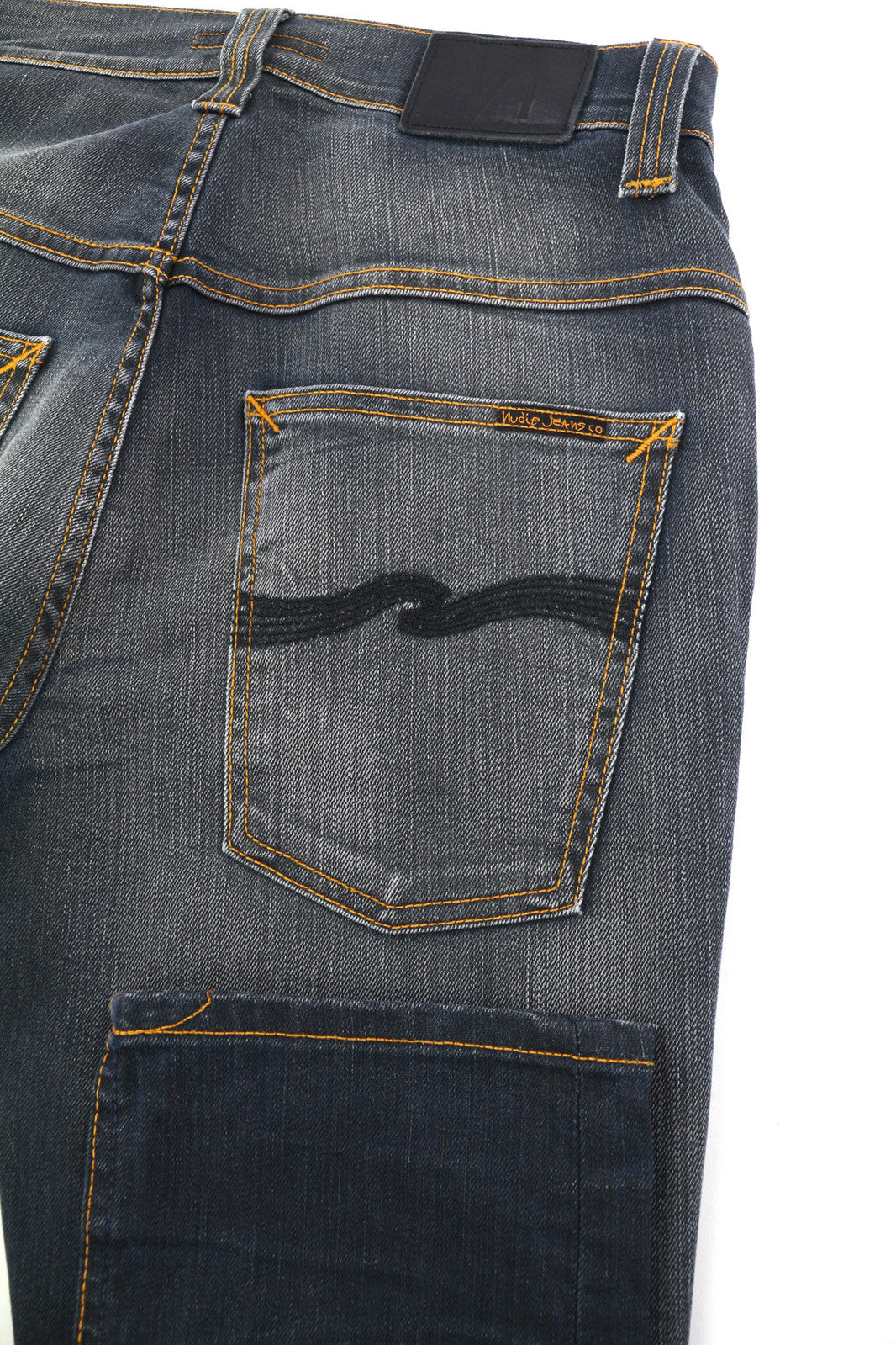 NUDIE JEANS Thin Finn Men Jeans W32/L32 Grey Authent Zip Washed Dark Logo