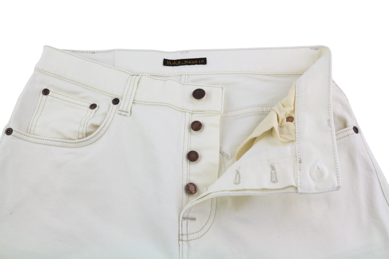 NUDIE JEANS Sleepy Sixten Men Jeans W30/L30 Ecru Denim Buttoned Straight Fit
