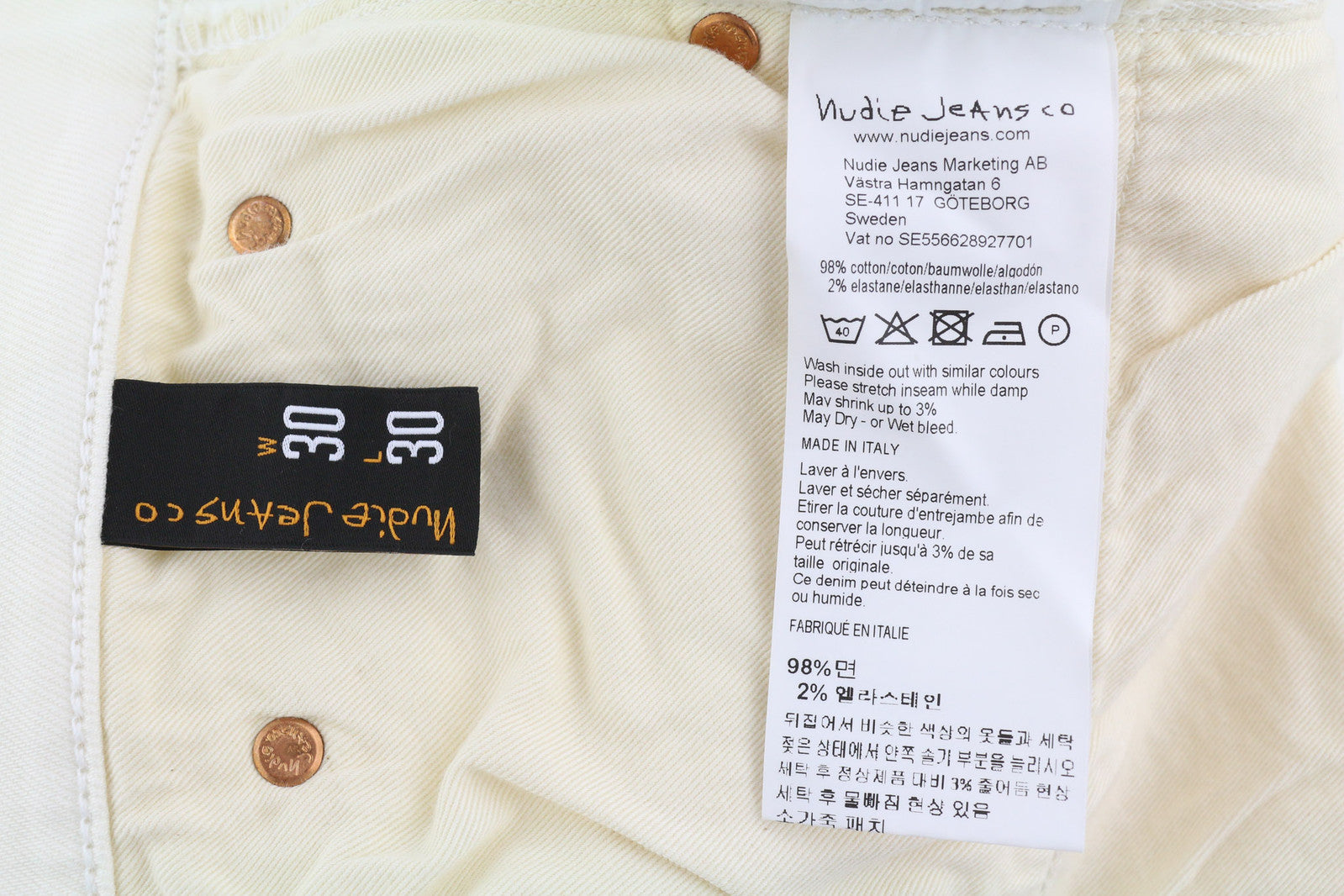 NUDIE JEANS Sleepy Sixten Men Jeans W30/L30 Ecru Denim Buttoned Straight Fit