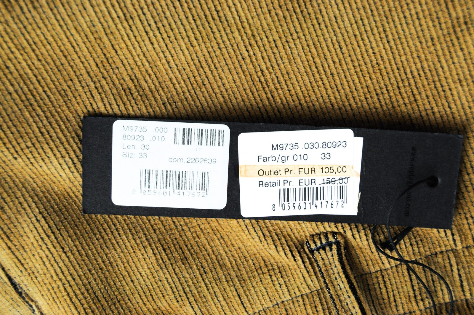 REPLAY Trousers Men's W33 L30 Brown Corduroy Cotton Stretch Fit Slit Pocket