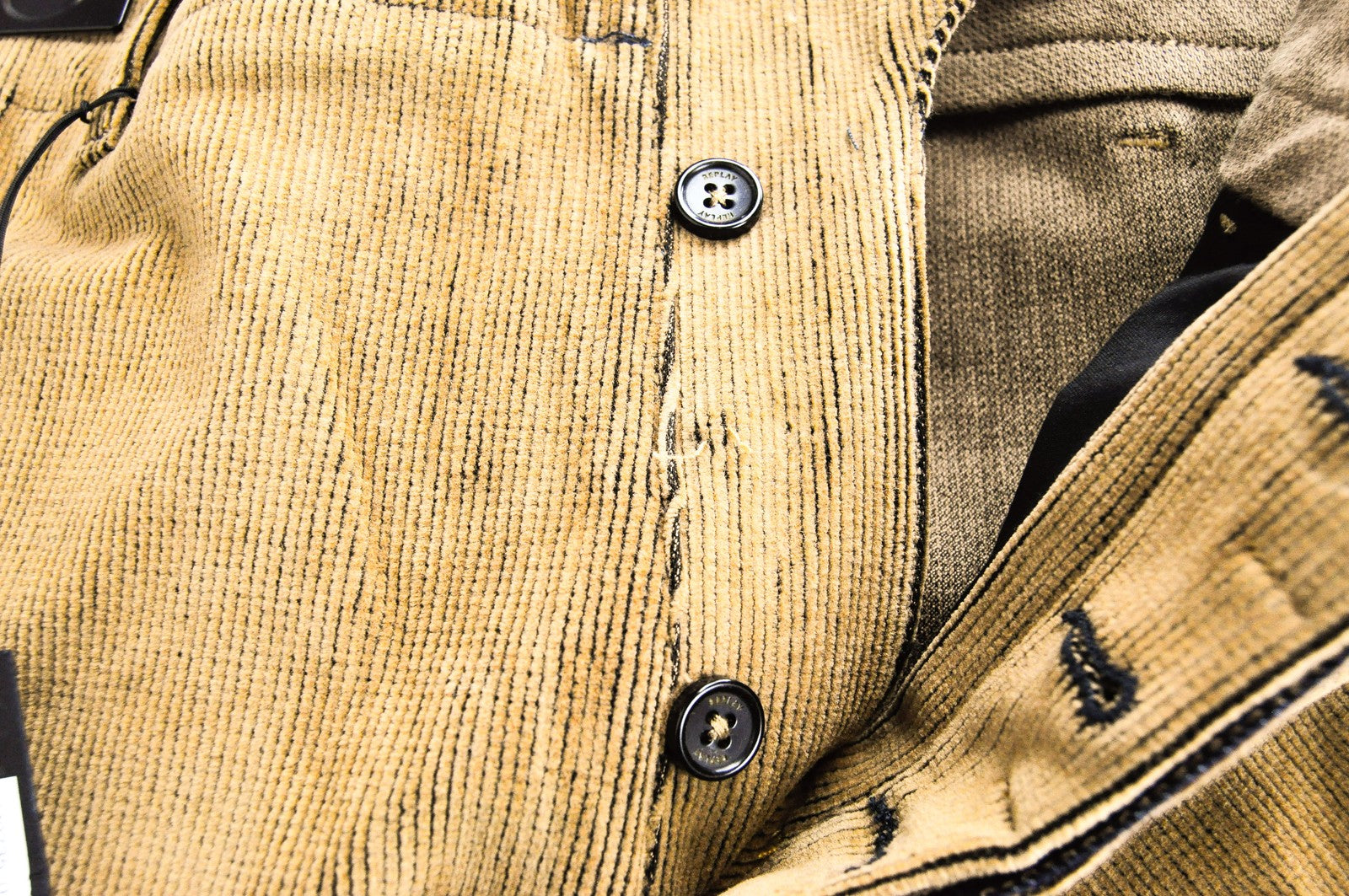 REPLAY Trousers Men's W33 L30 Brown Corduroy Cotton Stretch Fit Slit Pocket