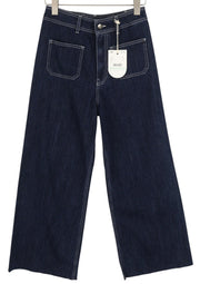 LIU JO Flare Patch Pocket Women Jeans W28 Unfinished Hems Zip Dark Blue Denim